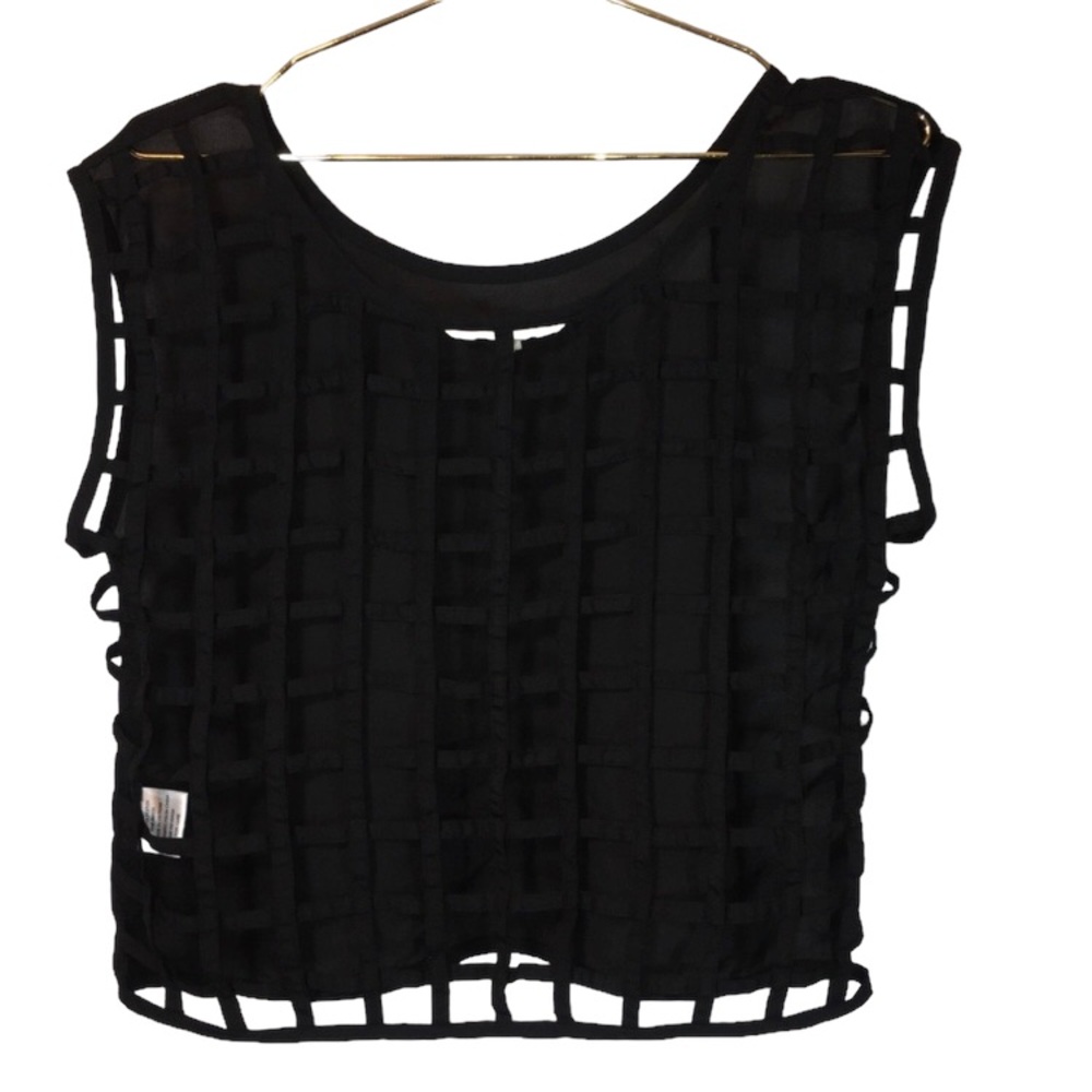 BLACK POPPY Caged Back Crop Top Sz M